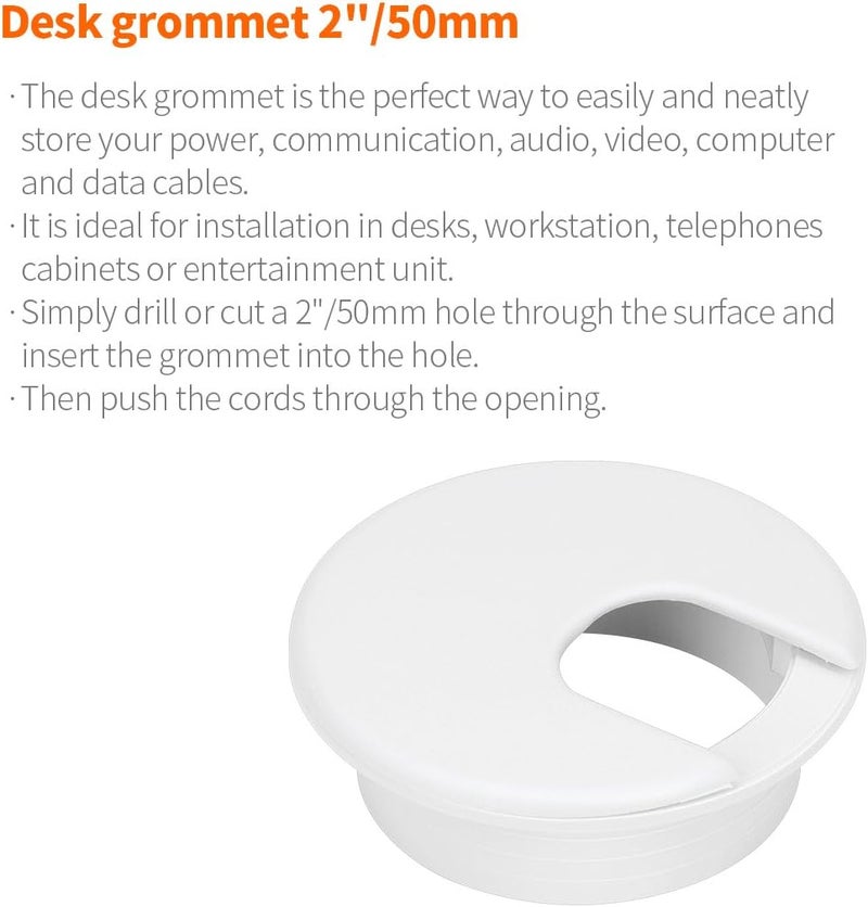 Petutu 10 Pack 2 Inch White Desk Grommet for Wires Cords-Plastic - Image 5